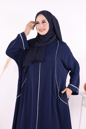 Cepli Şerit Detaylı Elbise 6018 Lacivert - 9