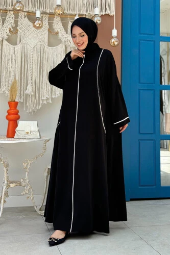 Cepli Şerit Detaylı Elbise 6018 Siyah - Bym Fashion (1)