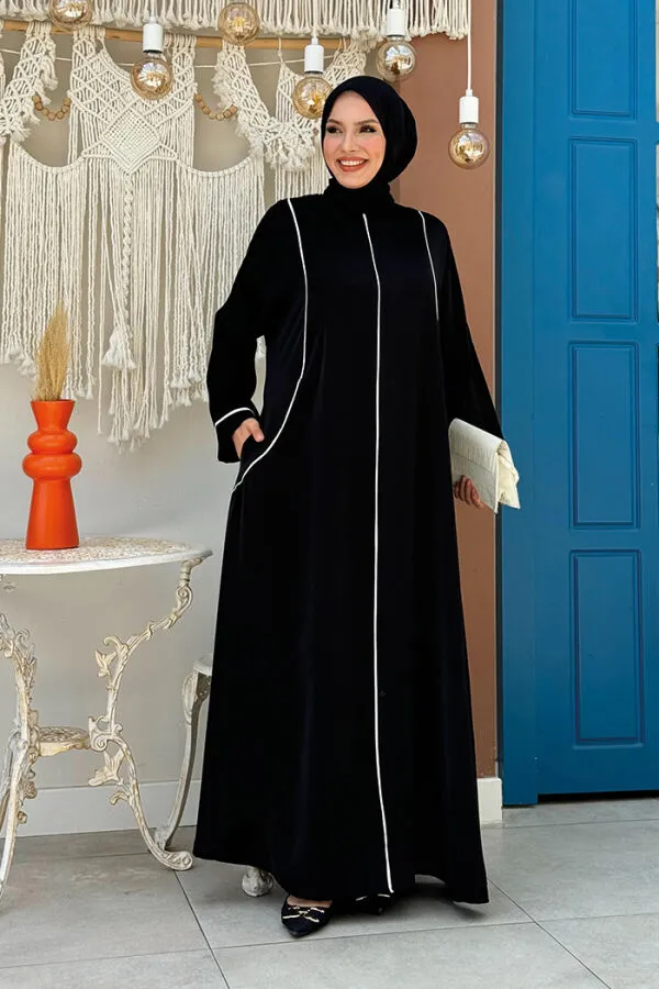 Cepli Şerit Detaylı Elbise 6018 Siyah - 1