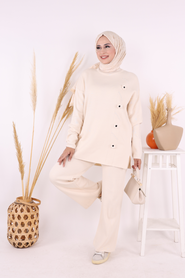 Çiçek Detaylı Triko Takım 1620 Taş - 1