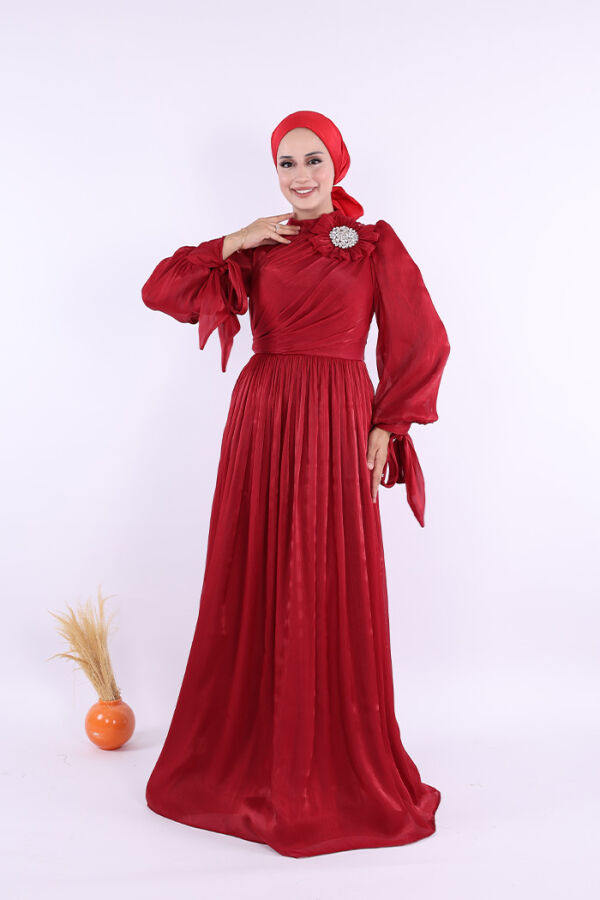 Çiçek Detaylı Valentino Abiye 7139 Bordo - 1