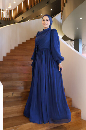 Çiçek Detaylı Valentino Abiye 7139 Lacivert - Bym Fashion (1)