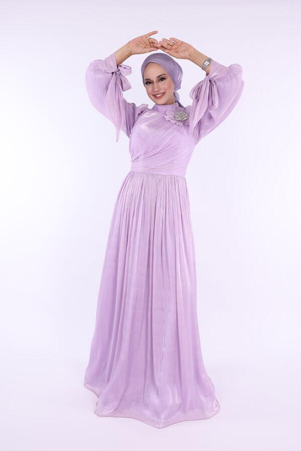 Çiçek Detaylı Valentino Abiye 7139 Lila - 1