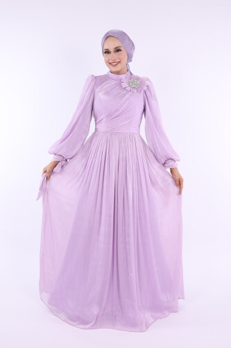 Çiçek Detaylı Valentino Abiye 7139 Lila - Bym Fashion (1)