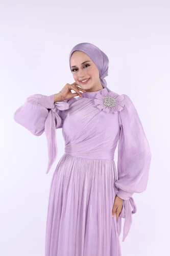 Çiçek Detaylı Valentino Abiye 7139 Lila - 4