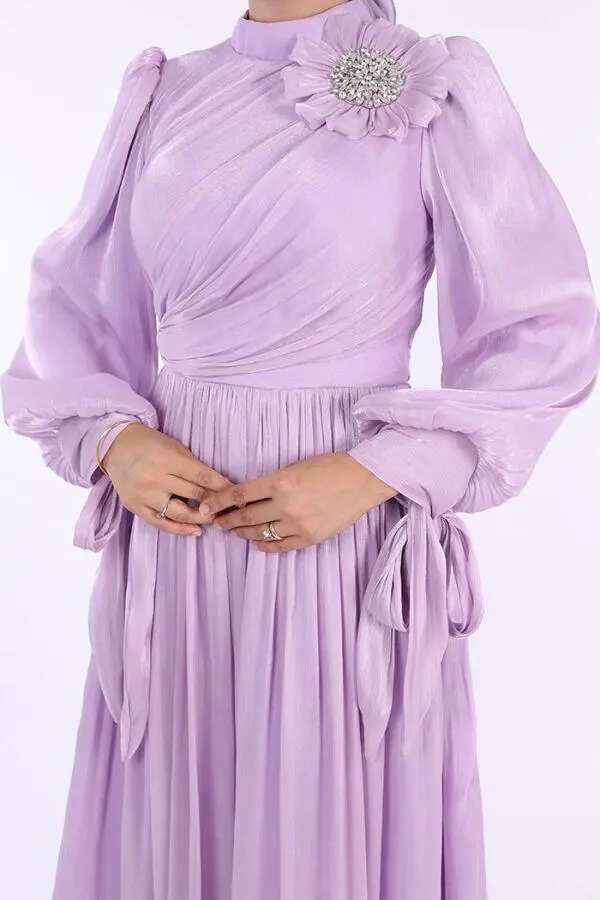 Çiçek Detaylı Valentino Abiye 7139 Lila - 5