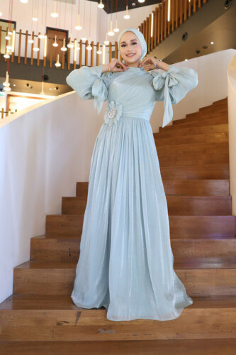 Çiçek Detaylı Valentino Abiye 7139 Mint - Bym Fashion (1)