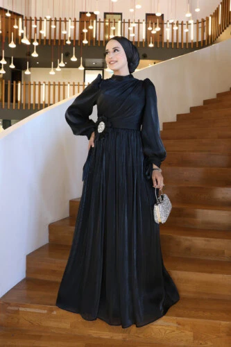 Çiçek Detaylı Valentino Abiye 7139 Siyah - Bym Fashion (1)