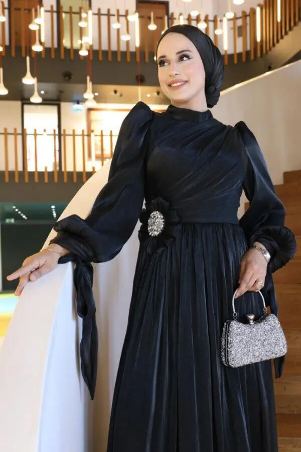 Çiçek Detaylı Valentino Abiye 7139 Siyah - 3