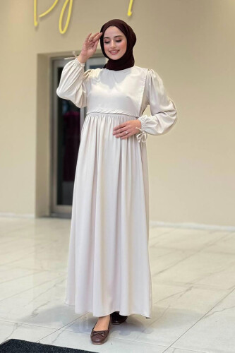 Çift Katlı Bağlama Detay Elbise 6003 Taş - Bym Fashion (1)