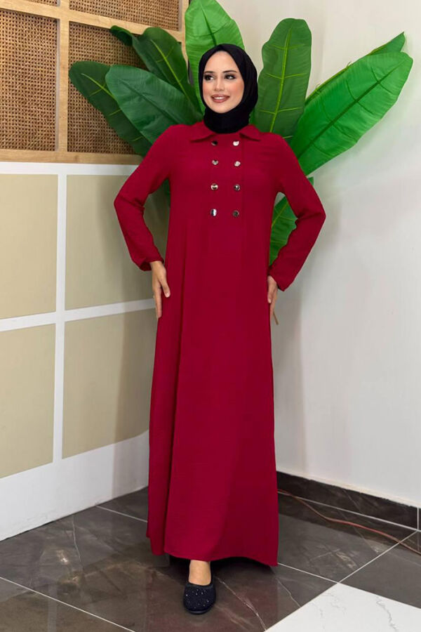 Çıt Çıt Düğme Detaylı Elbise 3928 Bordo - 1