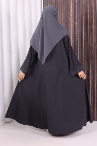 Çıt Çıt Düğme Detaylı Ferace Görünümlü Elbise 70020 Füme - 9