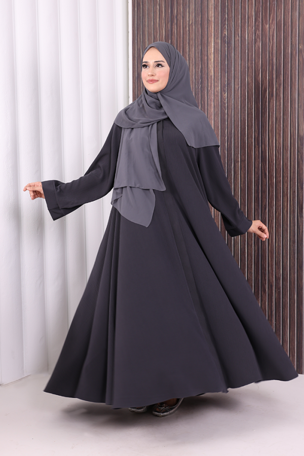 Çıt Çıt Düğme Detaylı Ferace Görünümlü Elbise 70020 Füme - 10