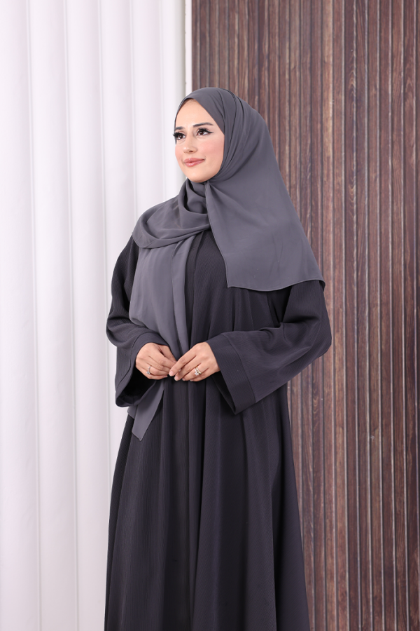 Çıt Çıt Düğme Detaylı Ferace Görünümlü Elbise 70020 Füme - 11