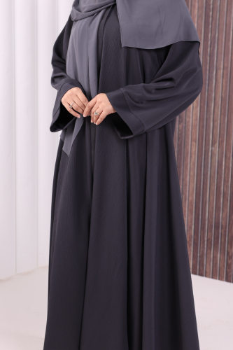 Çıt Çıt Düğme Detaylı Ferace Görünümlü Elbise 70020 Füme - 12