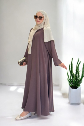 Çıt Çıt Düğme Detaylı Ferace Görünümlü Elbise 70020 Kahverengi - Bym Fashion (1)