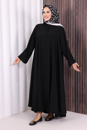 Çıt Çıt Düğme Detaylı Ferace Görünümlü Elbise 70020 Siyah - 8
