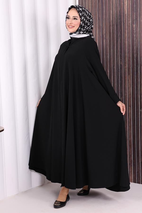 Çıt Çıt Düğme Detaylı Ferace Görünümlü Elbise 70020 Siyah - 9