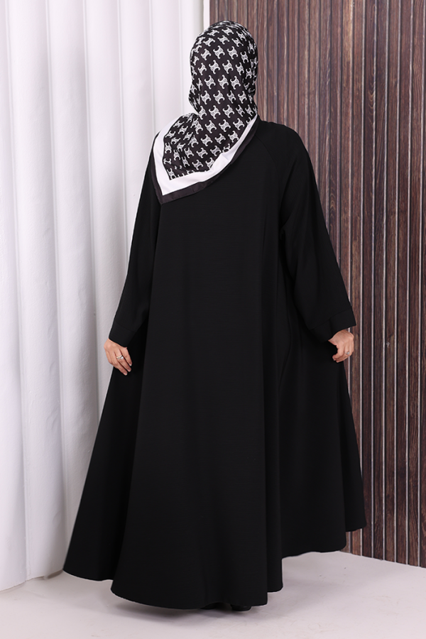 Çıt Çıt Düğme Detaylı Ferace Görünümlü Elbise 70020 Siyah - 10