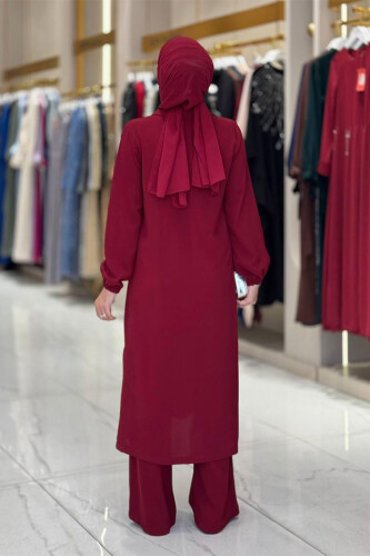 Çıt Çıt Düğme Detaylı Tunik Pantolon İkili Takım 8681 Bordo - 2