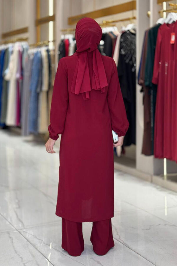 Çıt Çıt Düğme Detaylı Tunik Pantolon İkili Takım 8681 Bordo - 2