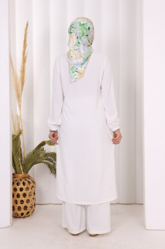 Çıt Çıt Düğme Detaylı Tunik Pantolon İkili Takım 8681 Ekru - 8