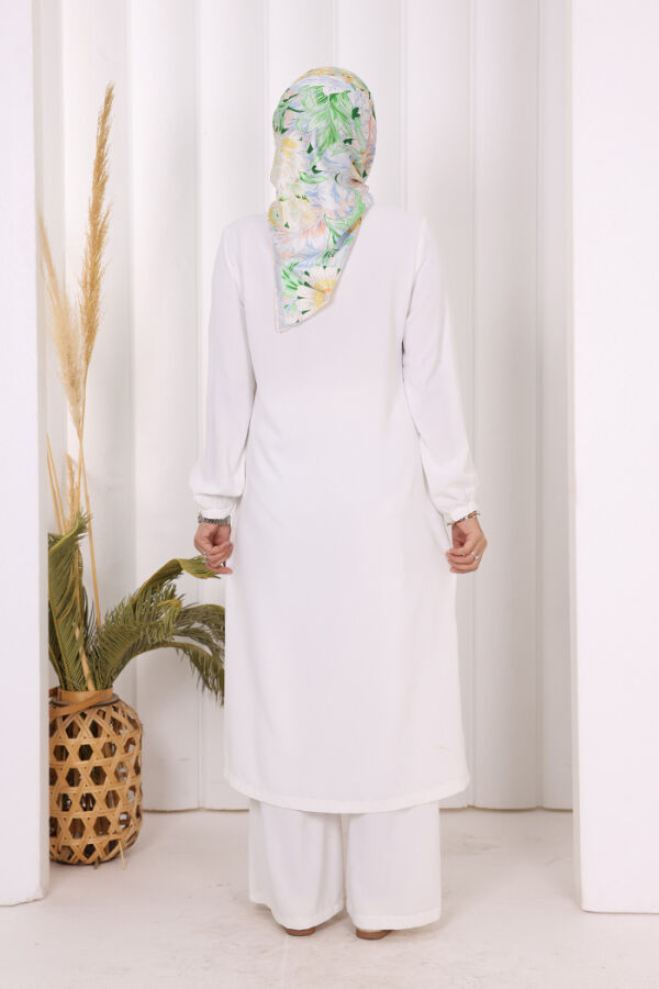 Çıt Çıt Düğme Detaylı Tunik Pantolon İkili Takım 8681 Ekru - 8