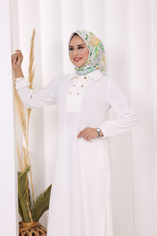 Çıt Çıt Düğme Detaylı Tunik Pantolon İkili Takım 8681 Ekru - 9