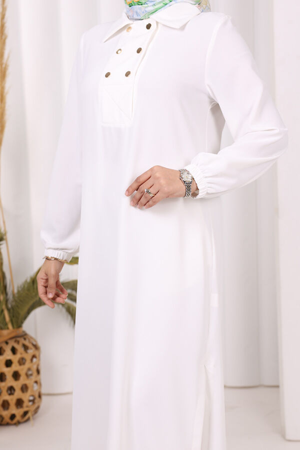 Çıt Çıt Düğme Detaylı Tunik Pantolon İkili Takım 8681 Ekru - 10