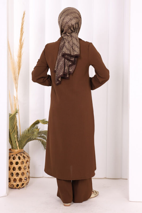 Çıt Çıt Düğme Detaylı Tunik Pantolon İkili Takım 8681 Kahverengi - 9