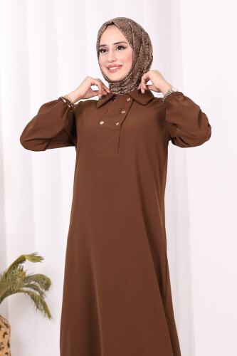 Çıt Çıt Düğme Detaylı Tunik Pantolon İkili Takım 8681 Kahverengi - 10