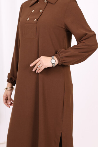 Çıt Çıt Düğme Detaylı Tunik Pantolon İkili Takım 8681 Kahverengi - 11