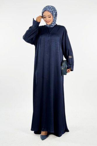 Çıt Çıt Düğmeli Ferace 70023 Lacivert - Bym Fashion