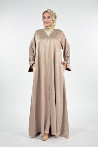 Çıt Çıt Düğmeli Ferace 70023 Vizon - Bym Fashion