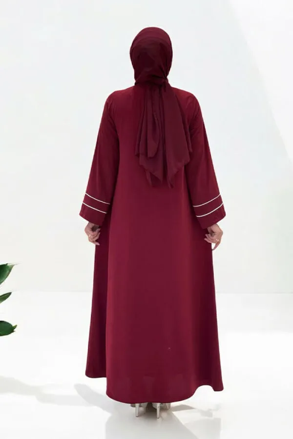 Çizgi Detaylı Boydan Fermuarlı Tam Boy Ferace 6011 Bordo - 2
