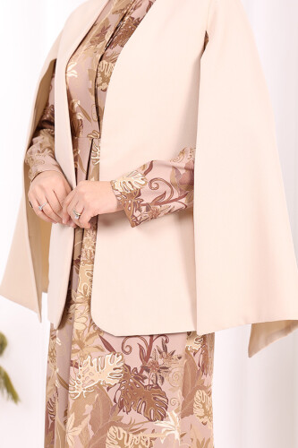 سترة ذات مظهر مستقيم وأكمام كيب 7666 ستون - 9