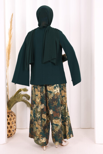 سترة مبطنة بشكل مستقيم بأكمام كيب 7666 زمرد - 8