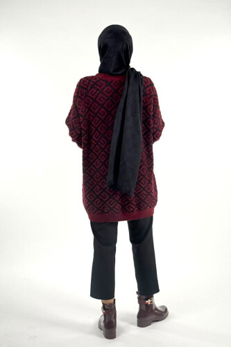 Desenli Bisiklet Yaka Tunik 18326 Bordo - Bym Fashion (1)