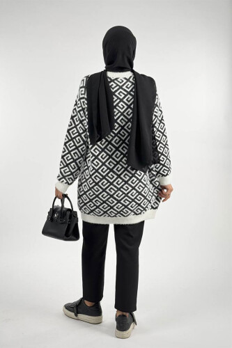 Desenli Bisiklet Yaka Tunik 18326 Ekru - Bym Fashion (1)