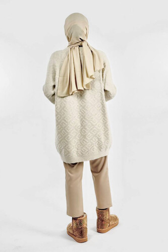 Desenli Bisiklet Yaka Tunik 18326 Taş - Bym Fashion (1)