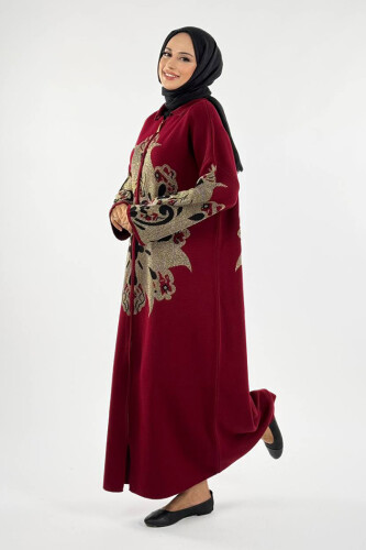 Desenli Fermuarlı Triko Hırka 18320 Bordo - 3