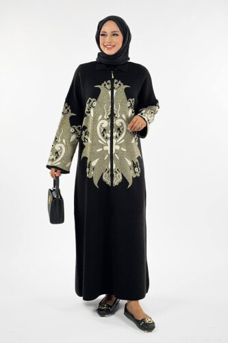 Desenli Fermuarlı Triko Hırka 18320 Siyah - 1