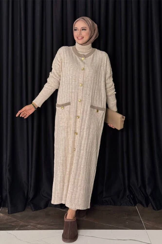 Desenli Triko Hırka 18207 Taş - 1