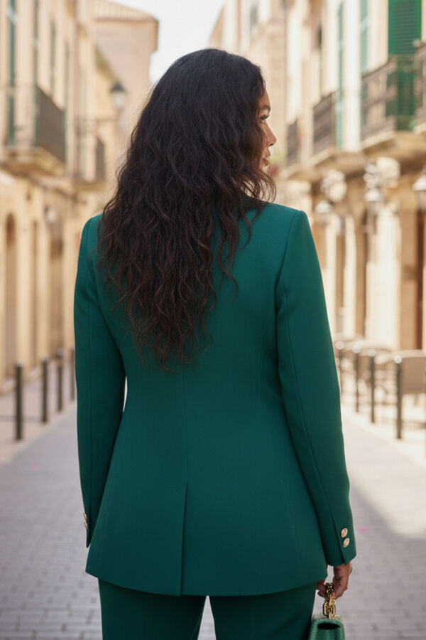 Düğme Detay Blazer Ceket Bol Pantolon Takım 8302 Zümrüt - 7