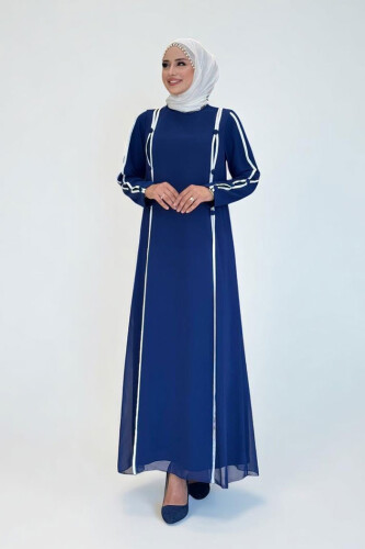 Düğme Detaylı Elbise 3919 Lacivert - Bym Fashion