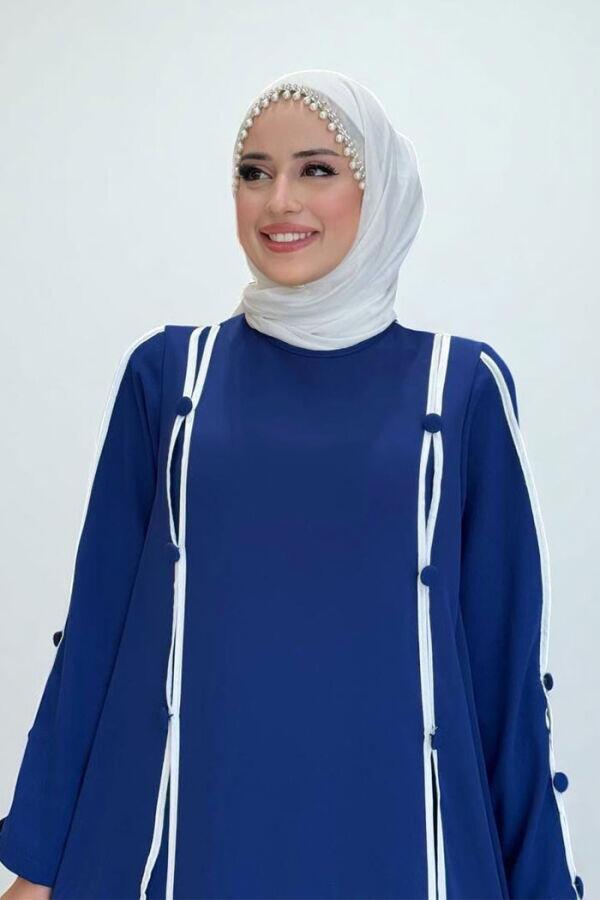 Düğme Detaylı Elbise 3919 Lacivert - 4