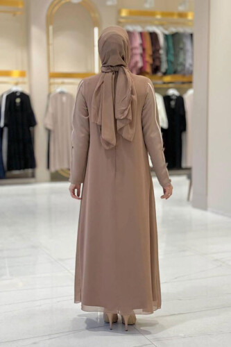 Düğme Detaylı Elbise 3919 Vizon - Bym Fashion (1)