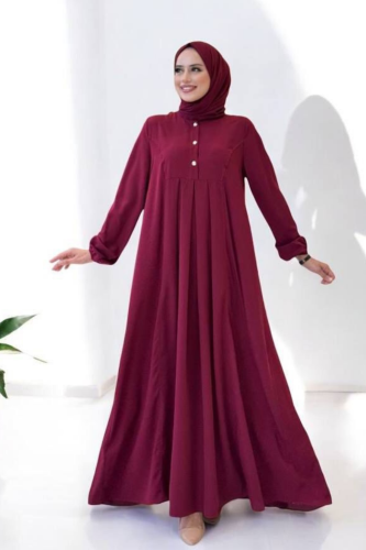 Düğme Detaylı Elbise 6028 Bordo - Bym Fashion