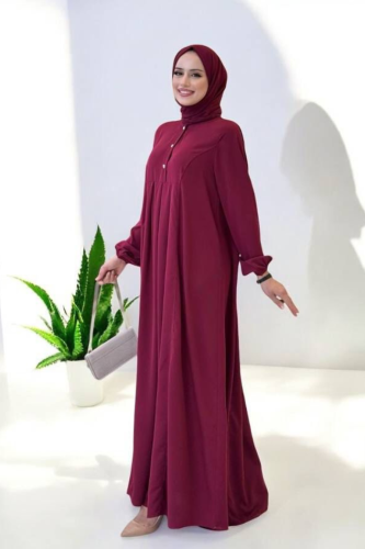 Düğme Detaylı Elbise 6028 Bordo - Bym Fashion (1)