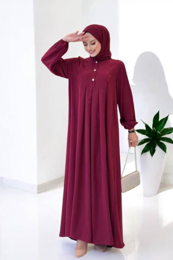 Düğme Detaylı Elbise 6028 Bordo - 3